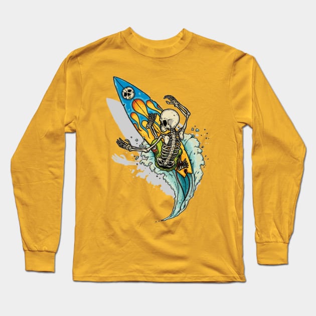 Skeleton ride shark halloween Long Sleeve T-Shirt by Manafff